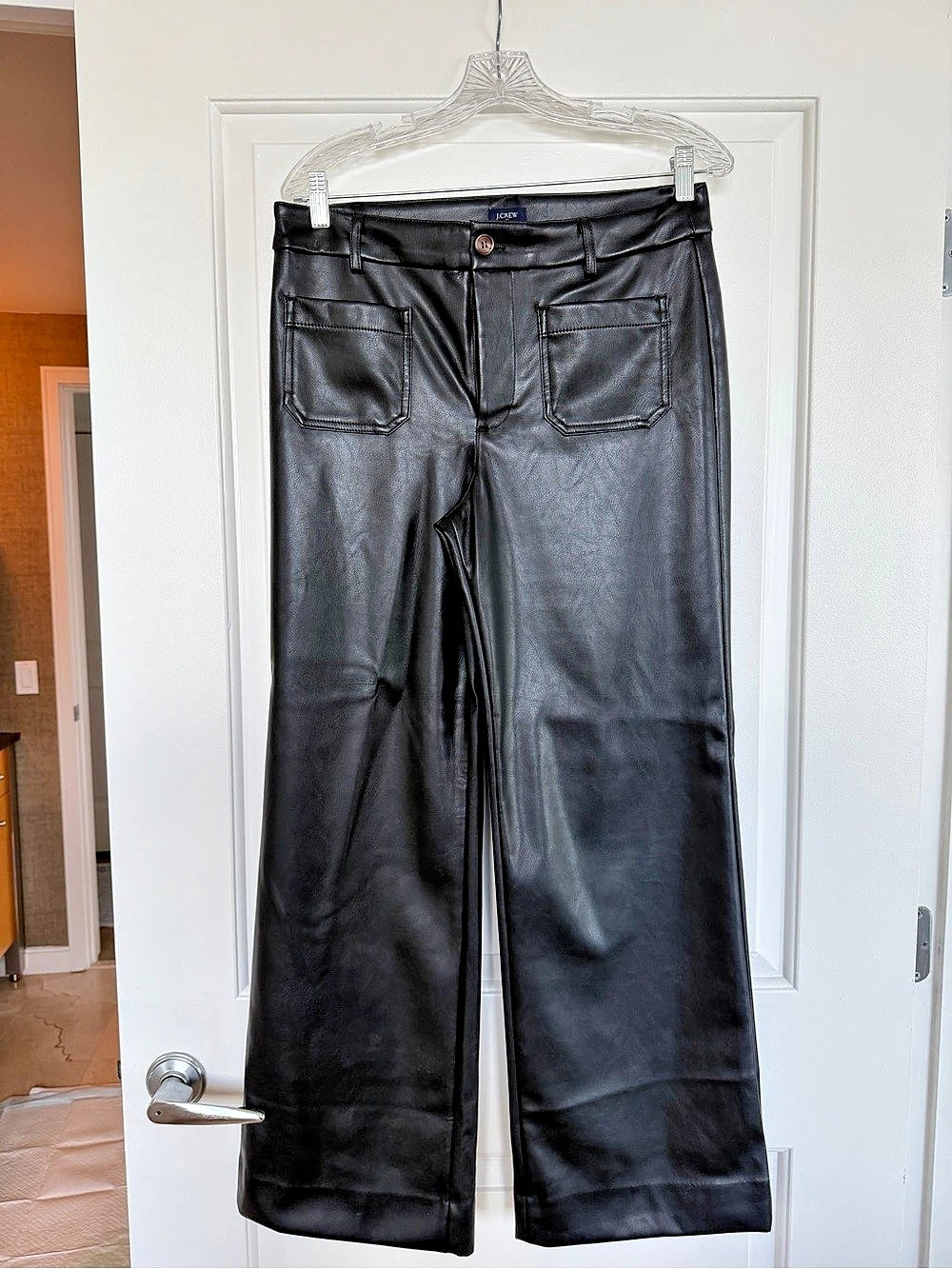 J.Crew Lizzie High-Rise Patch-Pocket Faux-Leather Pant Faux-Leather Wide-Leg